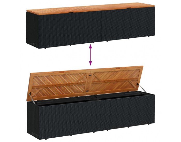 Sonata H Външна кутия за съхранение черна 220x50x54 см PE ратан акация