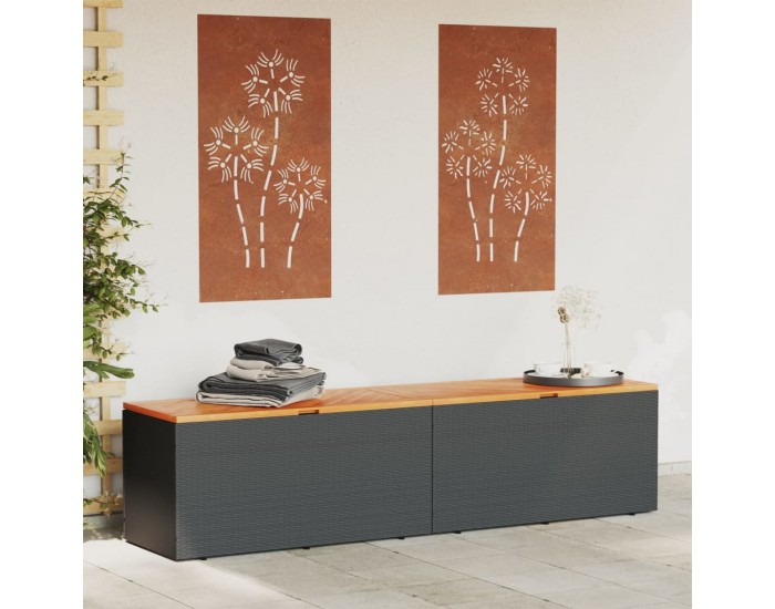 Sonata H Външна кутия за съхранение черна 220x50x54 см PE ратан акация