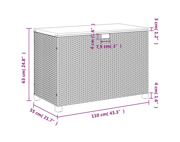 Sonata H Градинска кутия за съхранение сив 110x55x63 см PE ратан акация