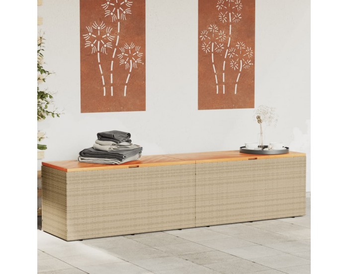 Sonata H Градинска кутия за съхранение бежов 220x50x54см PE ратан акация