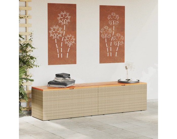 Sonata H Градинска кутия за съхранение бежов 220x50x54см PE ратан акация