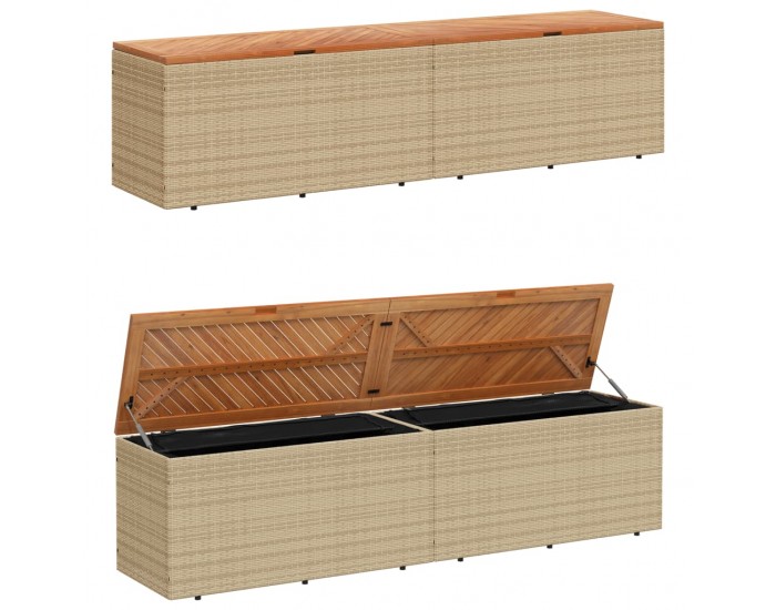 Sonata H Градинска кутия за съхранение бежов 220x50x54см PE ратан акация