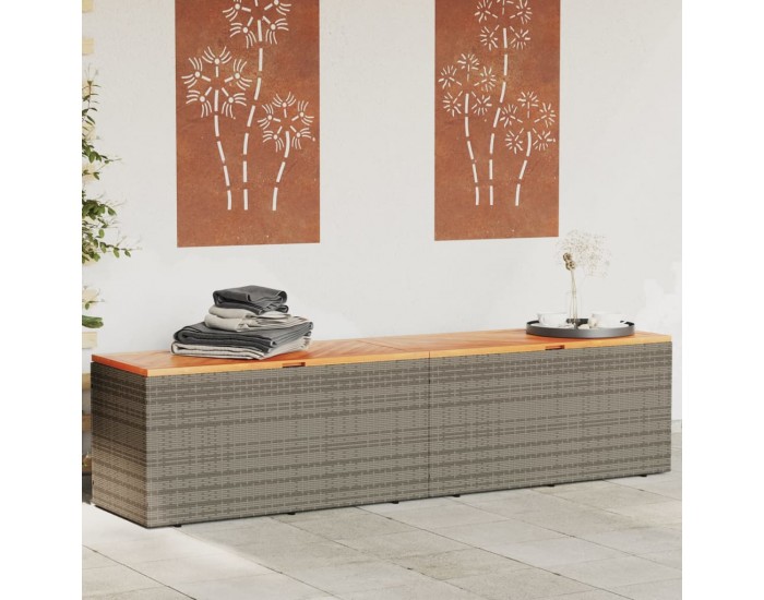 Sonata H Градинска кутия за съхранение сива 220x50x54 см PE ратан акация