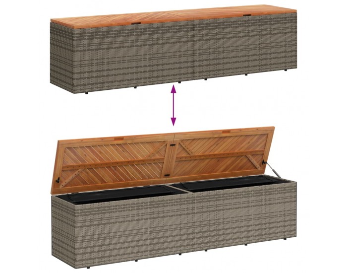 Sonata H Градинска кутия за съхранение сива 220x50x54 см PE ратан акация