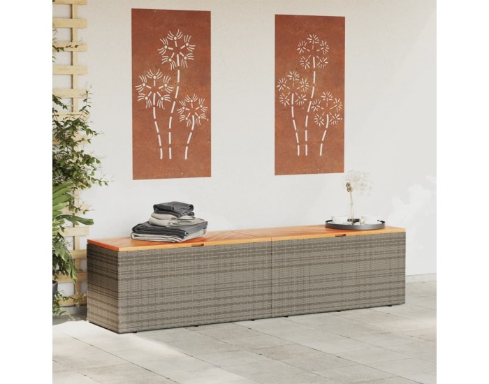 Sonata H Градинска кутия за съхранение сива 220x50x54 см PE ратан акация