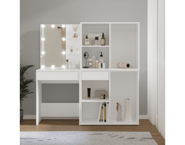Sonata H LED тоалетка с 2 шкафа, бяла, инженерно дърво