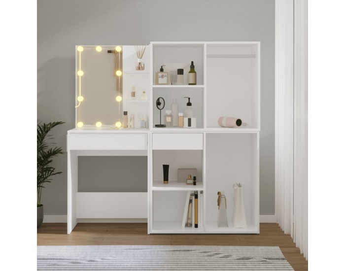 Sonata H LED тоалетка с 2 шкафа, бяла, инженерно дърво