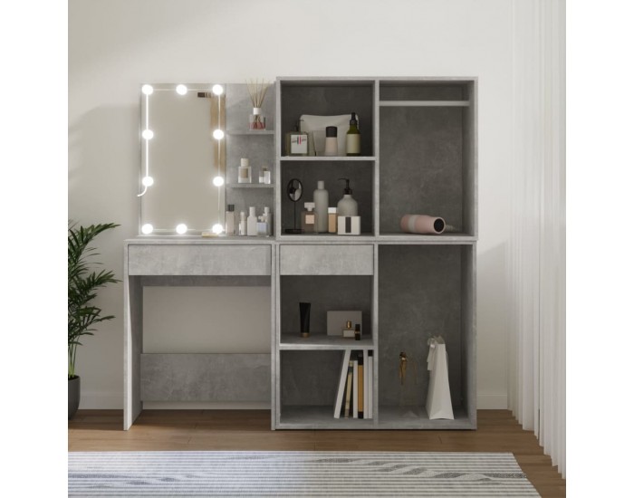 Sonata H LED тоалетка с 2 шкафа, бетонно сиво, инженерно дърво