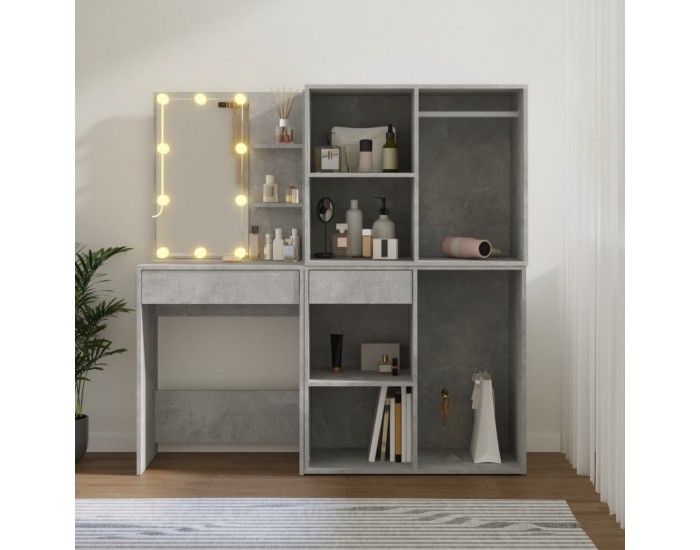 Sonata H LED тоалетка с 2 шкафа, бетонно сиво, инженерно дърво