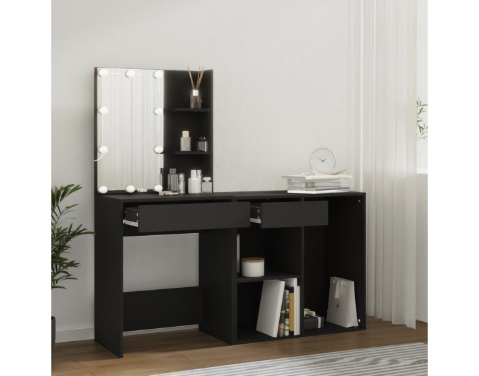 Sonata H LED тоалетка с шкаф, черна, инженерно дърво