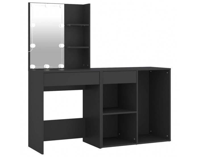 Sonata H LED тоалетка с шкаф, черна, инженерно дърво