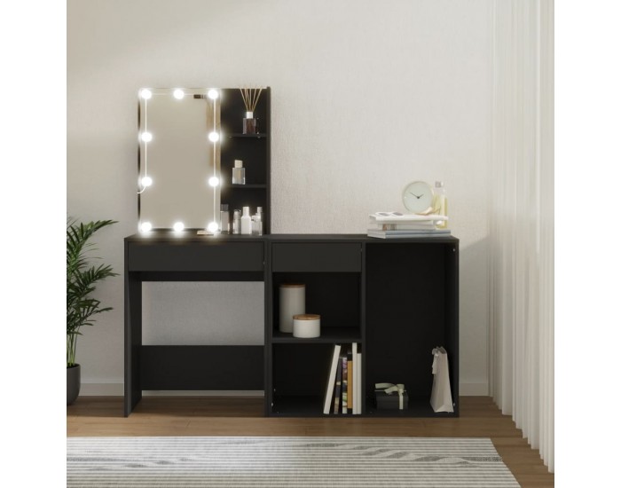 Sonata H LED тоалетка с шкаф, черна, инженерно дърво