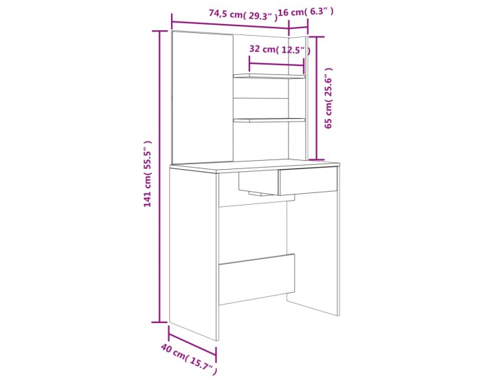 Sonata H Комплект тоалетка, черна, 74,5x40x141 см
