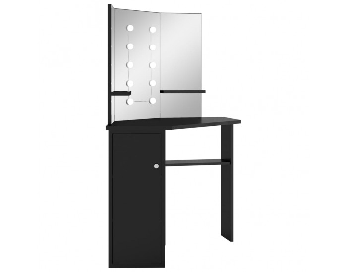 Sonata H Ъглова тоалетка с LED, черна, 111x54x141,5 см