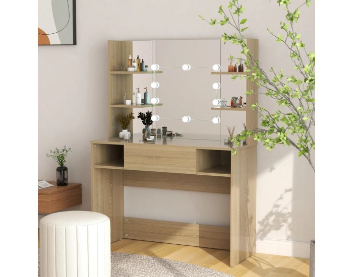 Sonata H Тоалетка с LED лампи, 100x40x135 см, МДФ, дъб