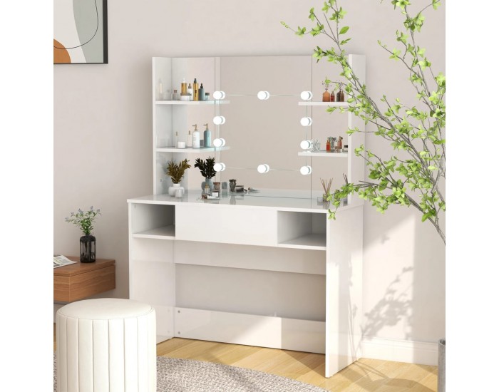 Sonata H Тоалетка с LED лампи, 100x40x135 см, МДФ, сияйно бяло