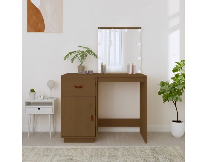 Sonata H Тоалетка с LED, Меденокафяв, 95x50x133,5 см, борово дърво масив