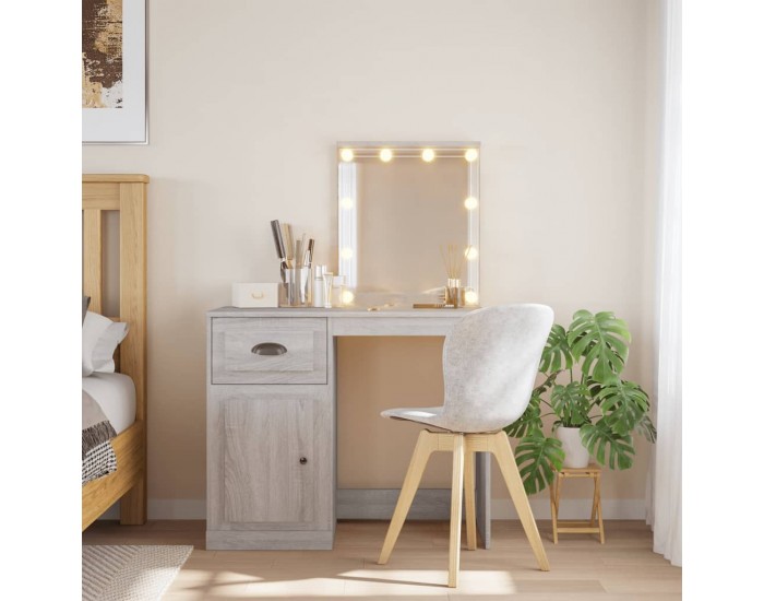 Sonata H Тоалетка с LED лампи, сив сонома, 90x42x132,5 см