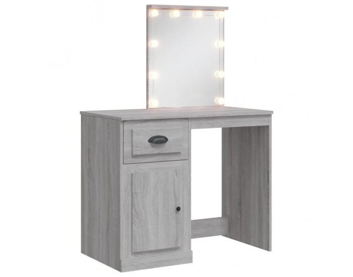 Sonata H Тоалетка с LED лампи, сив сонома, 90x42x132,5 см
