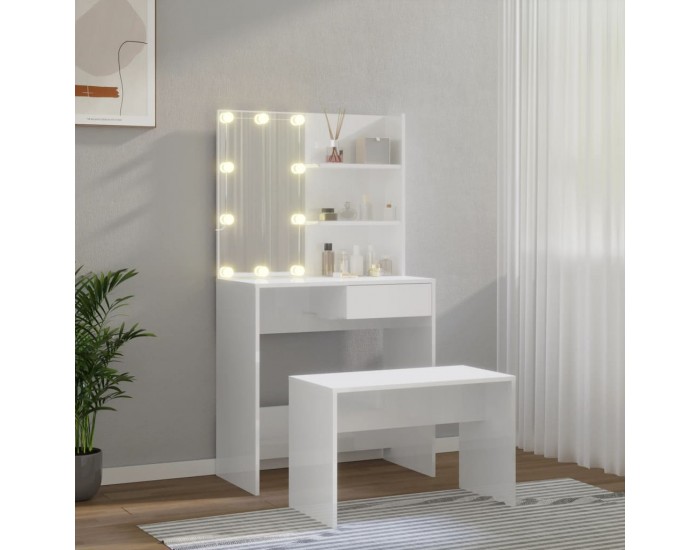 Sonata H Комплект тоалетка с LED, бял гланц, инженерно дърво