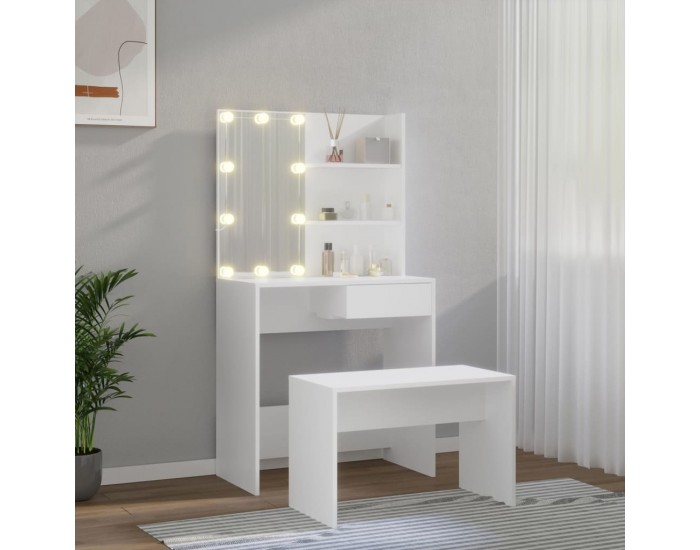 Sonata H Комплект тоалетка с LED, бяла, инженерно дърво