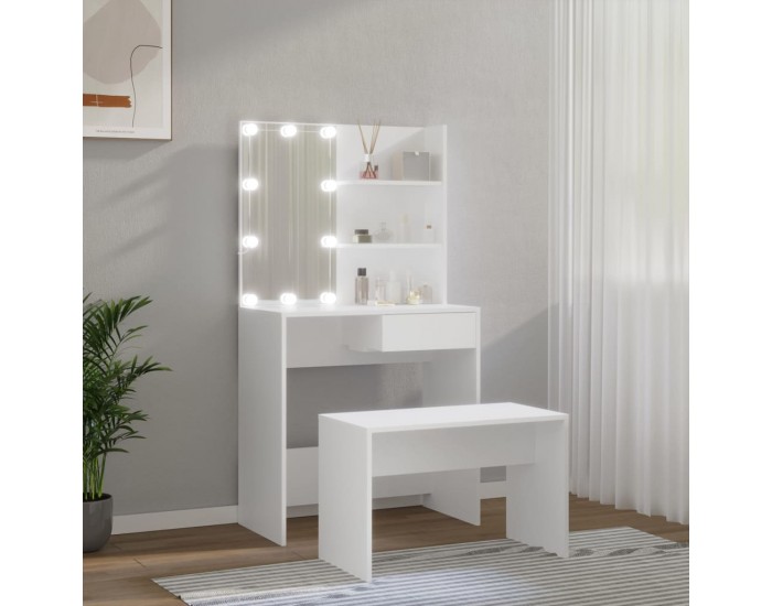 Sonata H Комплект тоалетка с LED, бяла, инженерно дърво