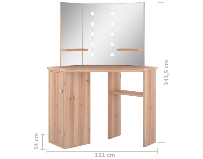 Sonata H Ъглова тоалетка с LED, дъб, 111x54x141,5 см
