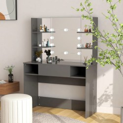 Sonata H Тоалетка с LED лампи, 100x40x135 см, МДФ, сива - Măsuțe de toaletă și oglinzi
