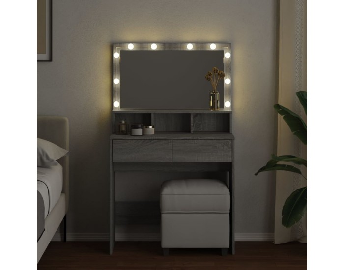 Sonata H Тоалетка с LED, сив сонома, 80x41x134,5 см