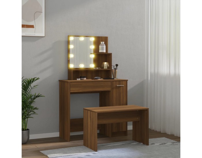Sonata H Комплект тоалетка с LED, кафяв дъб, инженерно дърво