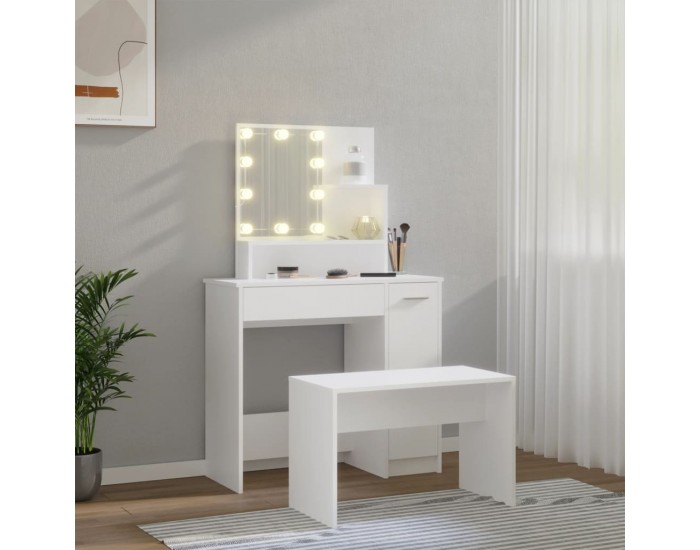 Sonata H Комплект тоалетка с LED, бяла, инженерно дърво