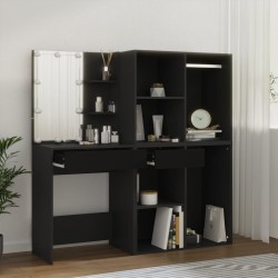 Sonata H LED тоалетка с шкафове, черна, инженерно дърво - Dormitor