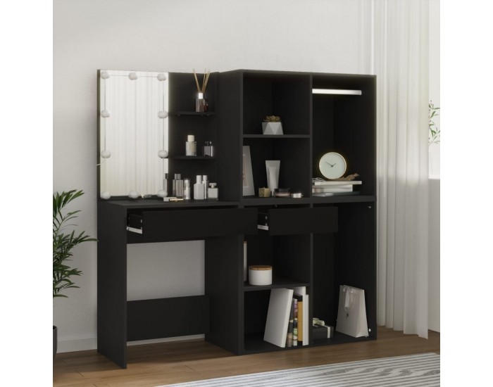 Sonata H LED тоалетка с шкафове, черна, инженерно дърво