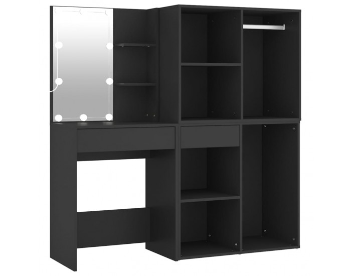Sonata H LED тоалетка с шкафове, черна, инженерно дърво