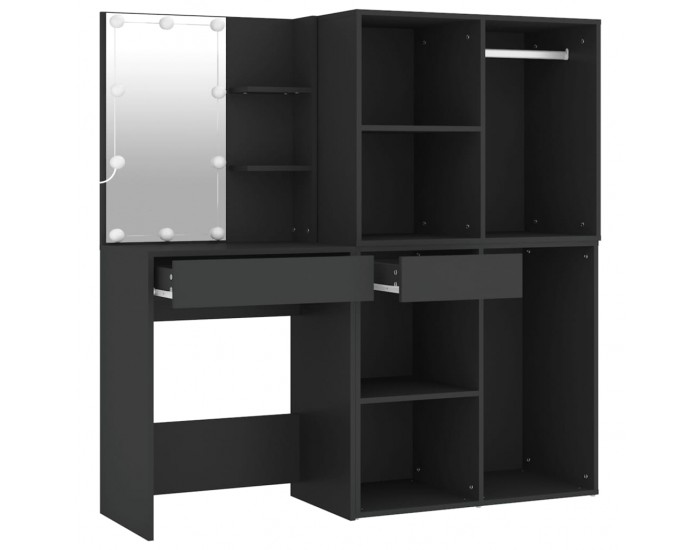 Sonata H LED тоалетка с шкафове, черна, инженерно дърво