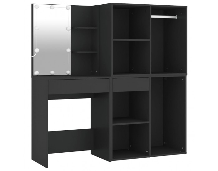 Sonata H LED тоалетка с шкафове, черна, инженерно дърво