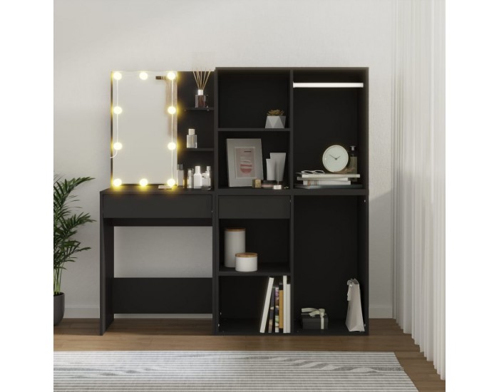 Sonata H LED тоалетка с шкафове, черна, инженерно дърво