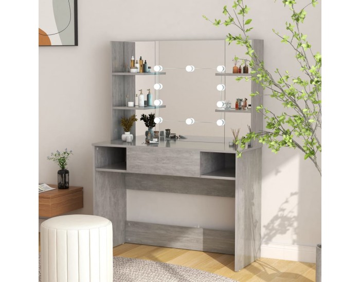 Sonata H Тоалетка с LED лампи, 100x40x135 см, МДФ, бетонно сиво