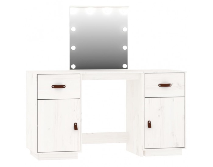 Sonata H Комплект тоалетка с LED, бяла, борово дърво масив