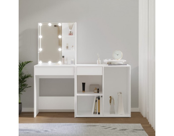 Sonata H LED тоалетка с шкаф, бяла, инженерно дърво