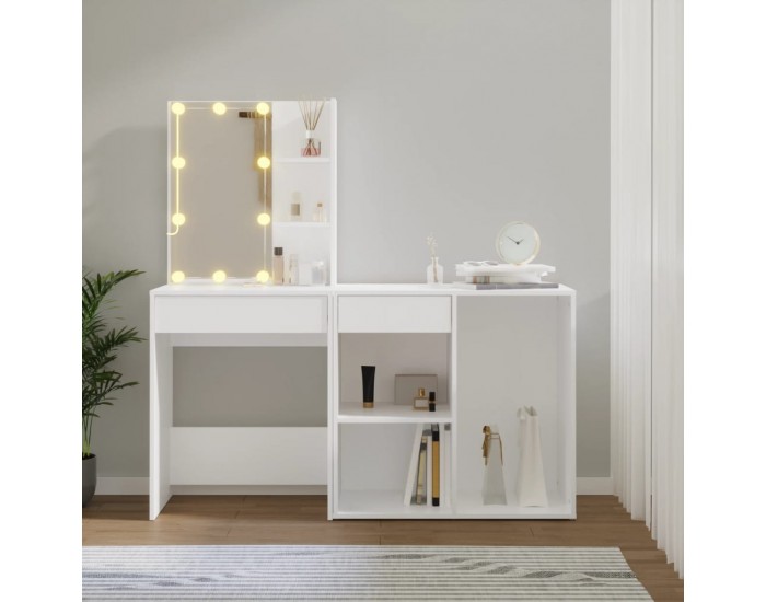 Sonata H LED тоалетка с шкаф, бяла, инженерно дърво
