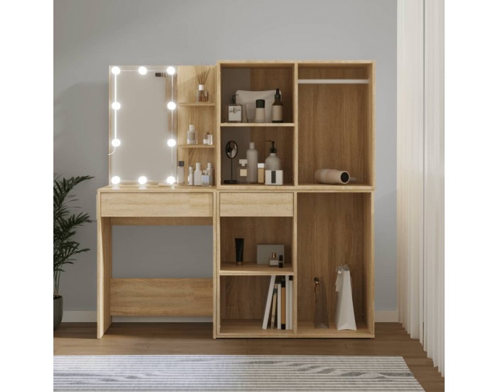 Sonata H LED тоалетка с 2 шкафа, сонома дъб, инженерно дърво