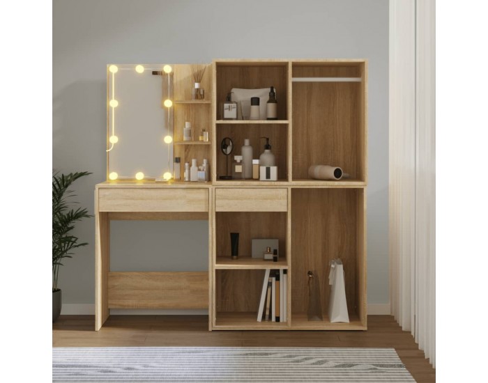 Sonata H LED тоалетка с 2 шкафа, сонома дъб, инженерно дърво