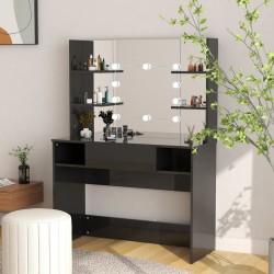 Sonata H Тоалетка с LED лампи, 100x40x135 см, МДФ, сияйно черно - Măsuțe de toaletă și oglinzi