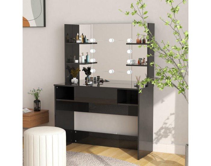 Sonata H Тоалетка с LED лампи, 100x40x135 см, МДФ, сияйно черно