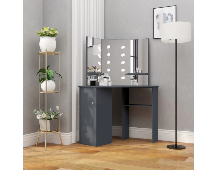 Sonata H Ъглова тоалетка с LED, сива, 111x54x141,5 см