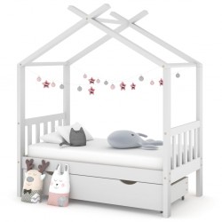 Sonata H Рамка за детско легло с чекмедже, бяла, бор масив, 70x140 см - Paturi pentru copii