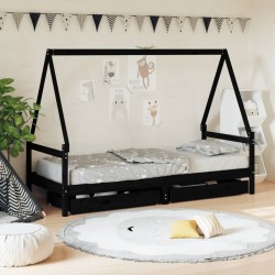 Sonata H Рамка за детско легло с чекмеджета черна 90x200 см бор масив - Paturi pentru copii