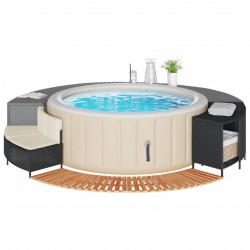 Sonata H Ограждение за джакузи, черно, полиратан и масивна акация - Piscine și spa
