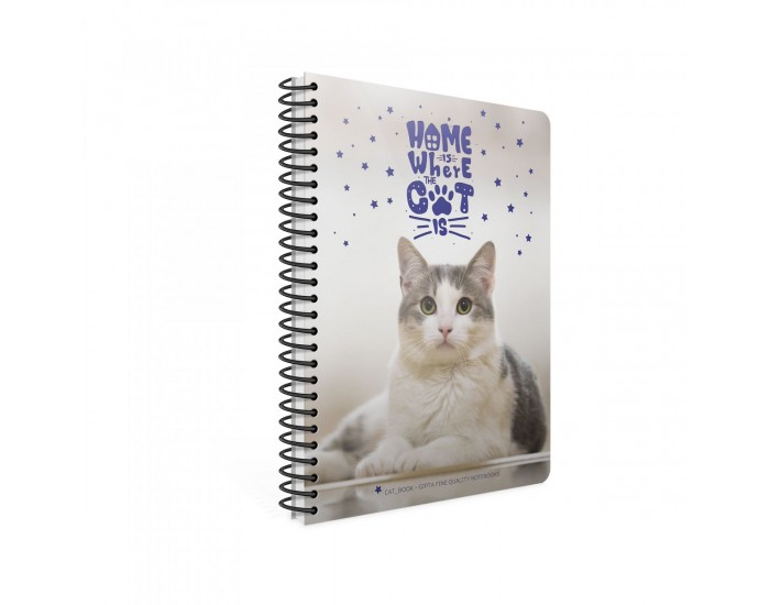 Gipta Тетрадка Catbook, бяла хартия, малки квадратчета, PP корица, със спирала, А4, 80 листа